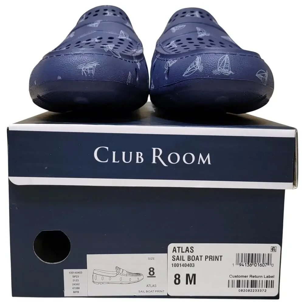 Club Room Men Atlas Perforated Slip On Driver Loafer Size US 8M Blue Sail Boats